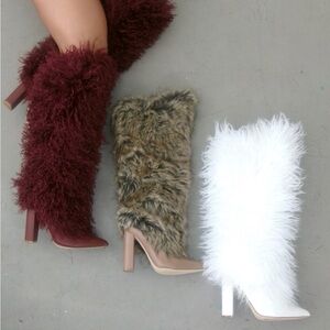 Fashion Nova Maroon Fur Heeled Boots